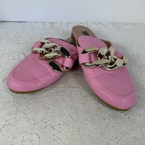 Steve Madden Mules Pink Slip on Gold Chain Faux Leather, 7.5M